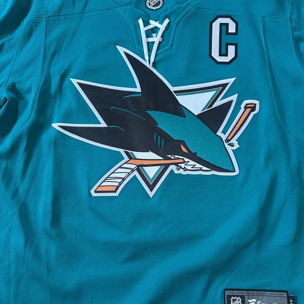 Fanatics NHL San Jose Sharks Hockey Jersey with Shark Logo